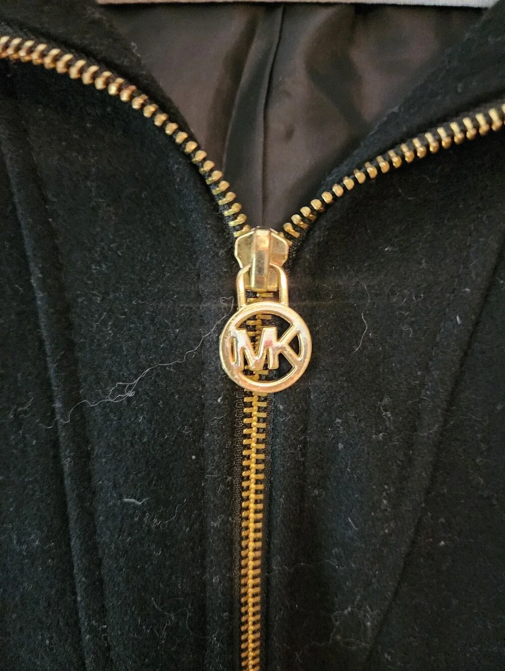 Michael Kors Black Zip-Front Wool Blend Peacoat Gold Hardware 20W ExcCond Warm